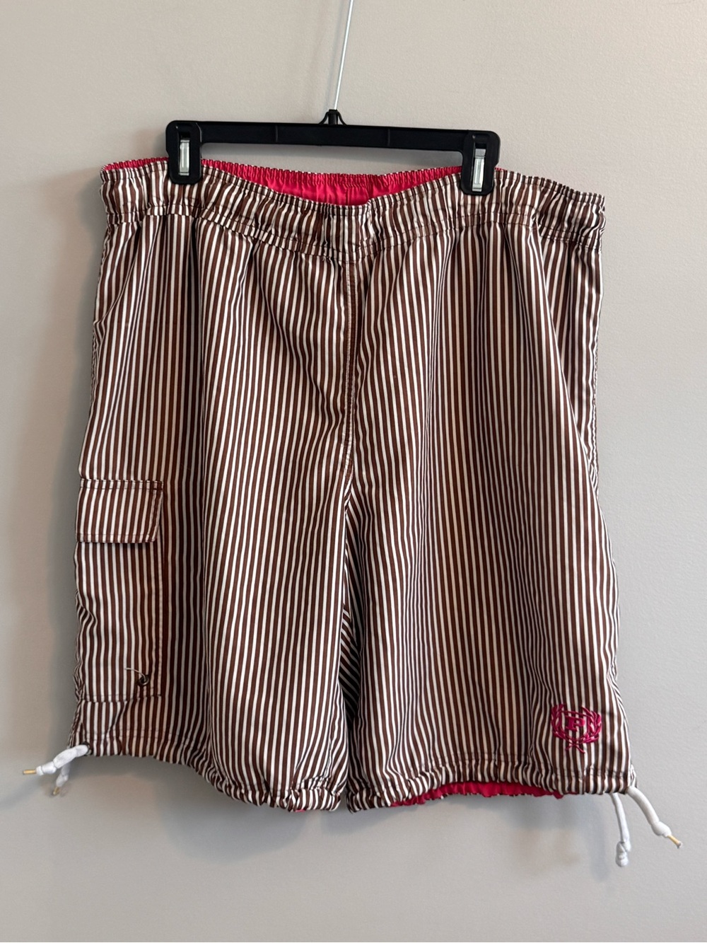Phat Farm Men's XL Striped Board Shorts Swim Trunks Brown Pink Cargo